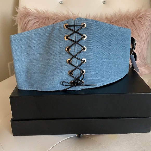 NWT Charlotte Russe Denim/Black Lace-Up Corset Bel - Picture 5 of 12